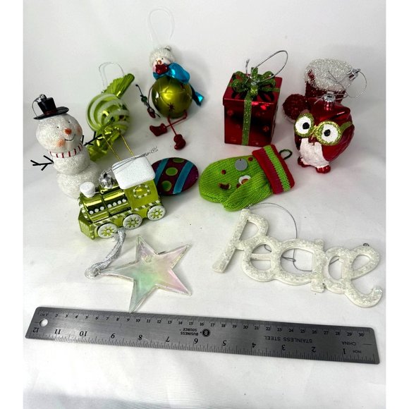 Bright Ornament Lot of 11 Pink Green Red OwlSnowman - Picture 6 of 9